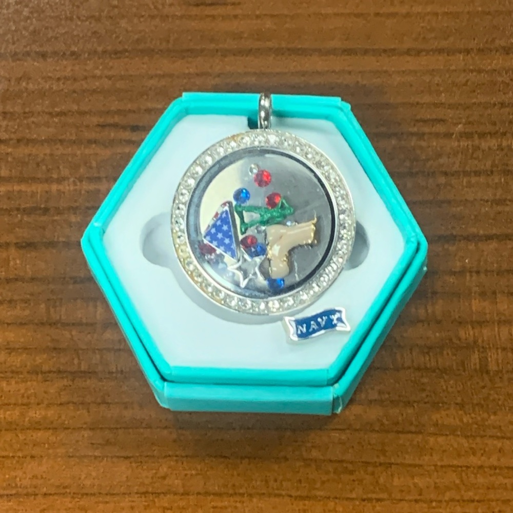 Oragami owl Home of the Brave locket with Swarovski crystals